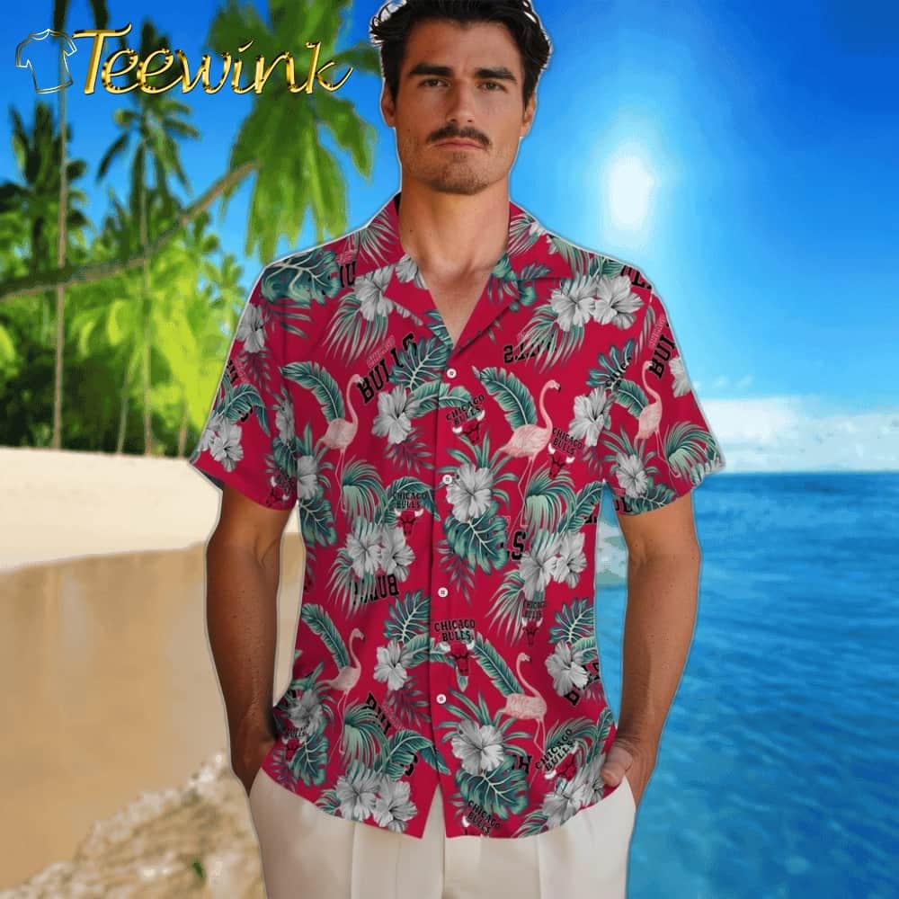 Flamingo And Hibiscus Chicago Bulls Hawaiian Shirt image 2 Flamingo And Hibiscus Chicago Bulls Hawaiian Shirt image 2