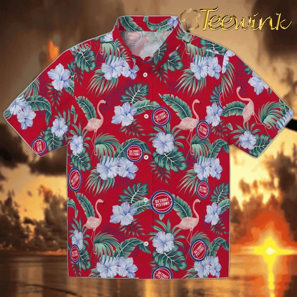 Flamingo and Hibiscus Detroit Pistons Hawaiian Shirt