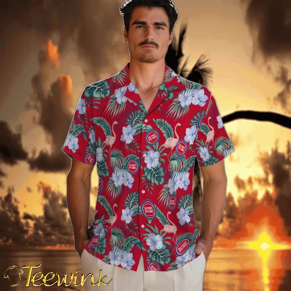 Flamingo and Hibiscus Detroit Pistons Hawaiian Shirt image 2 Flamingo and Hibiscus Detroit Pistons Hawaiian Shirt image 2