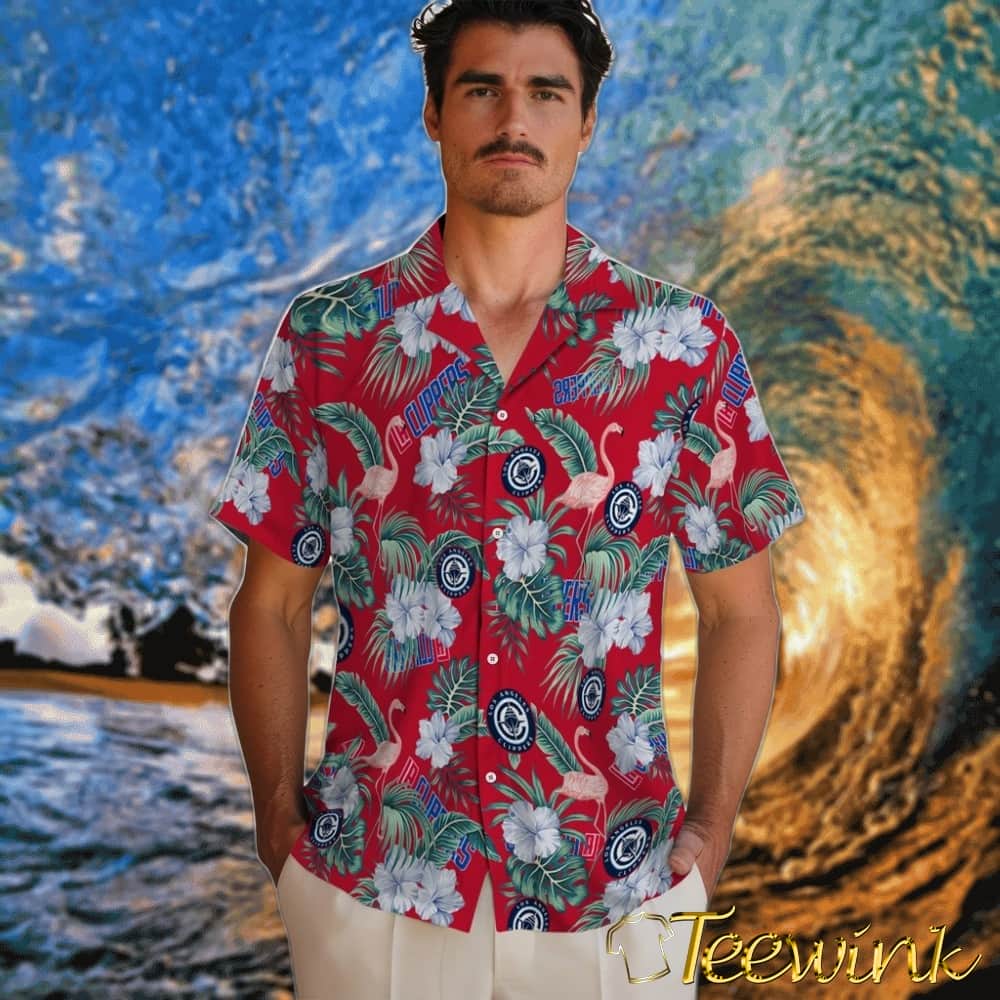 Flamingo and Hibiscus Los Angeles Clippers Hawaiian Shirt image 2 Flamingo and Hibiscus Los Angeles Clippers Hawaiian Shirt image 2