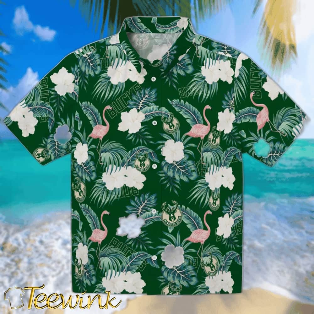 Flamingo and Hibiscus Milwaukee Bucks Hawaiian Shirt