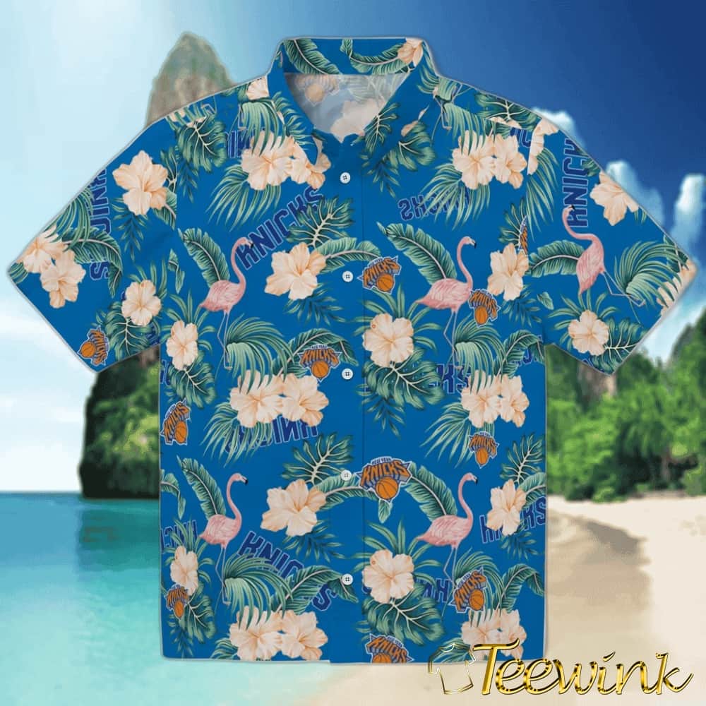 Flamingo and Hibiscus New York Knicks Hawaiian Shirt