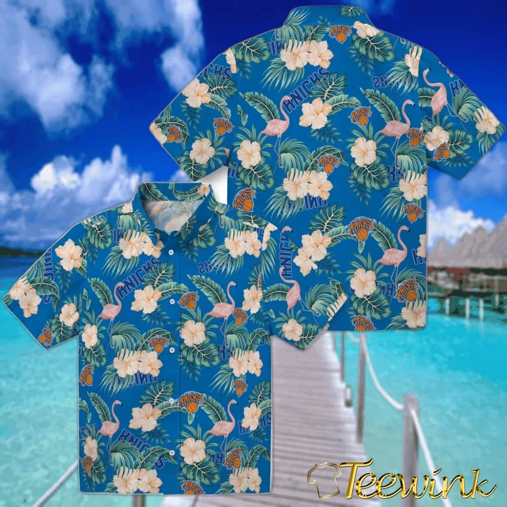 Flamingo and Hibiscus New York Knicks Hawaiian Shirt image 3 Flamingo and Hibiscus New York Knicks Hawaiian Shirt image 3