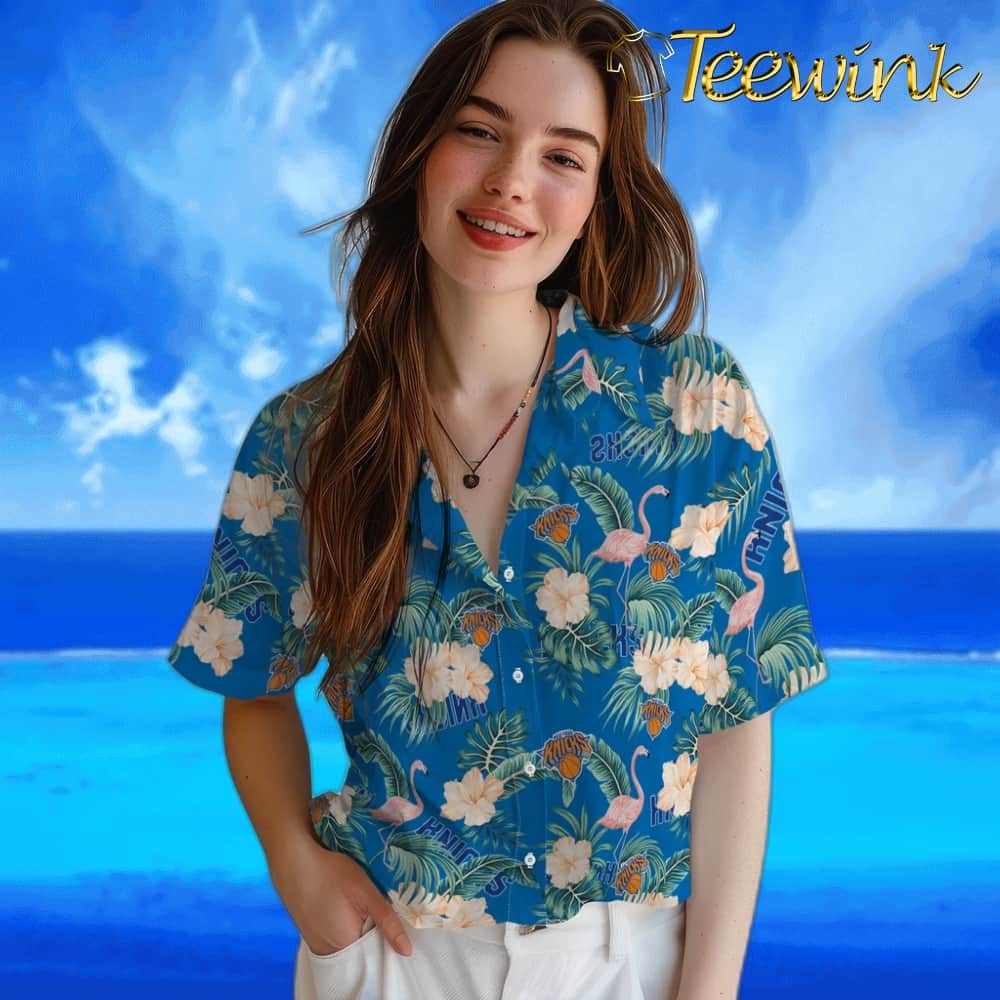 Flamingo and Hibiscus New York Knicks Hawaiian Shirt image 4 Flamingo and Hibiscus New York Knicks Hawaiian Shirt image 4