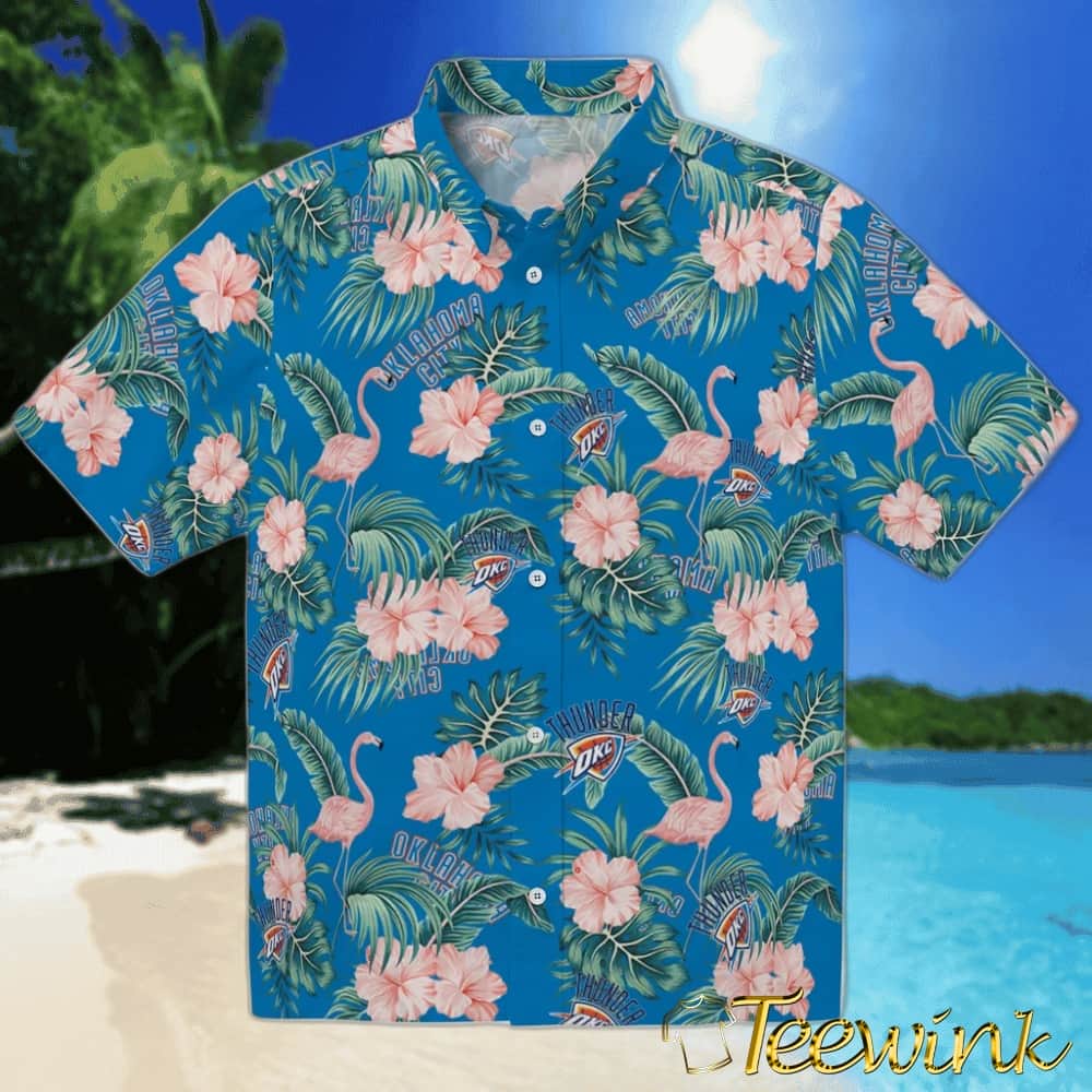 Flamingo and Hibiscus Oklahoma City Thunder Hawaiian Shirt