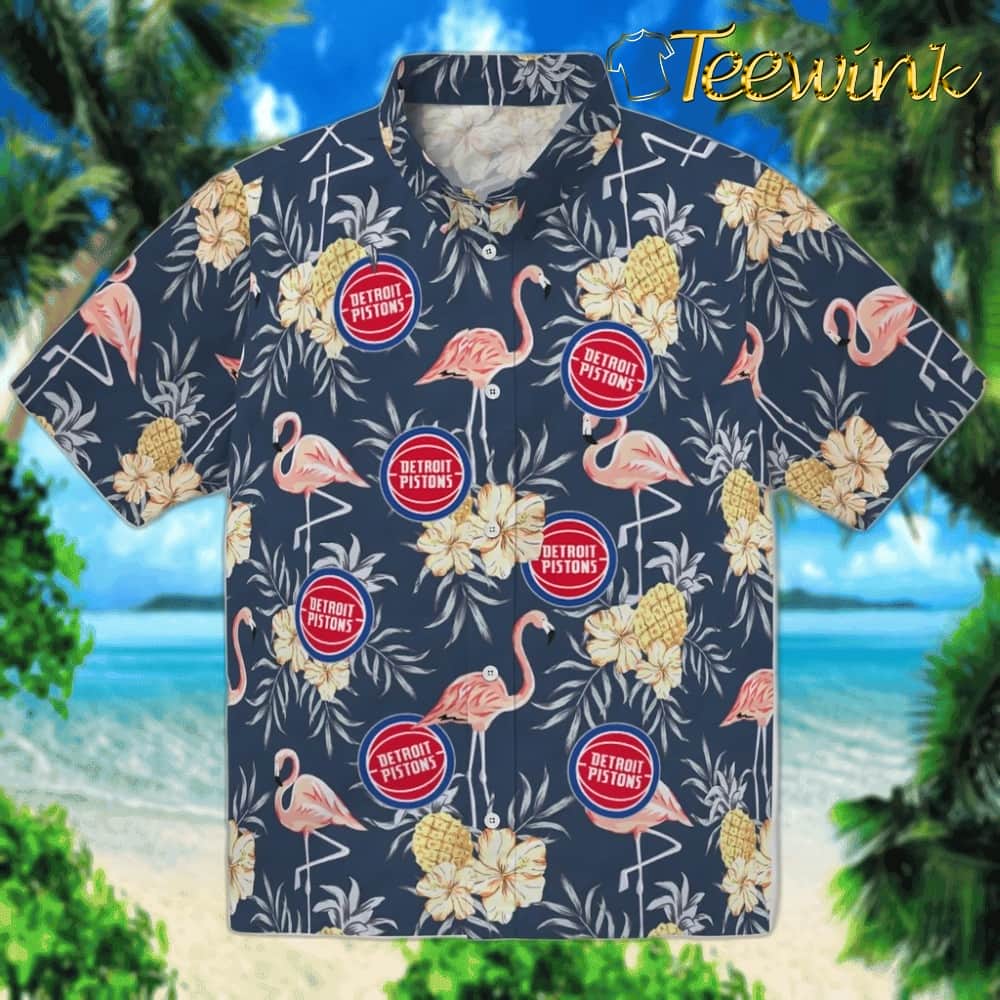 Flamingo Hibiscus Detroit Pistons Hawaiian Shirt
