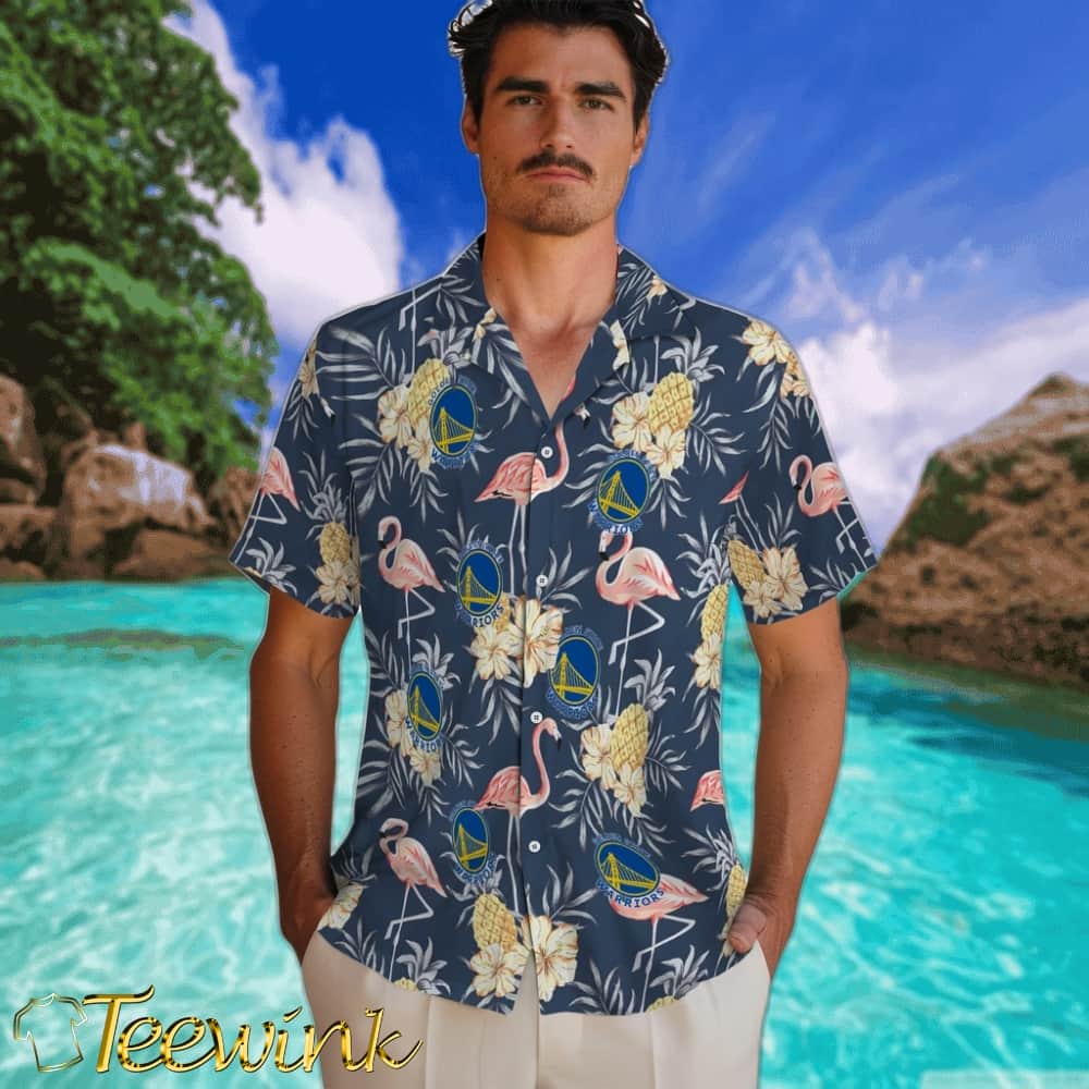 Flamingo Hibiscus Golden State Warriors Hawaiian Shirt image 2 Flamingo Hibiscus Golden State Warriors Hawaiian Shirt image 2