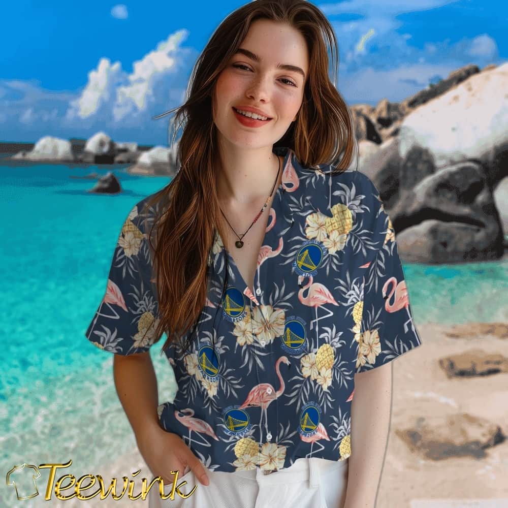 Flamingo Hibiscus Golden State Warriors Hawaiian Shirt image 4 Flamingo Hibiscus Golden State Warriors Hawaiian Shirt image 4