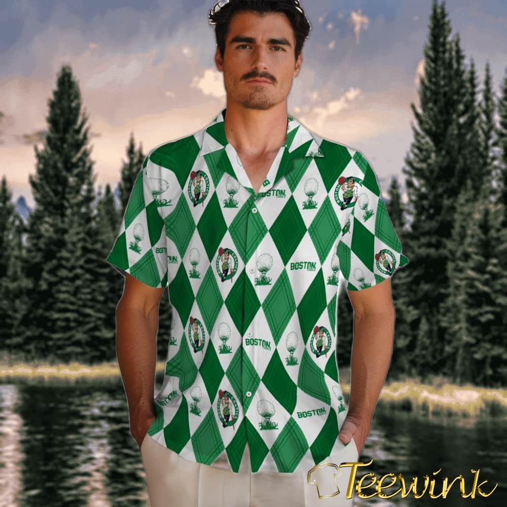 Golfing Plaid Boston Celtics Hawaiian Shirt image 2 Golfing Plaid Boston Celtics Hawaiian Shirt image 2