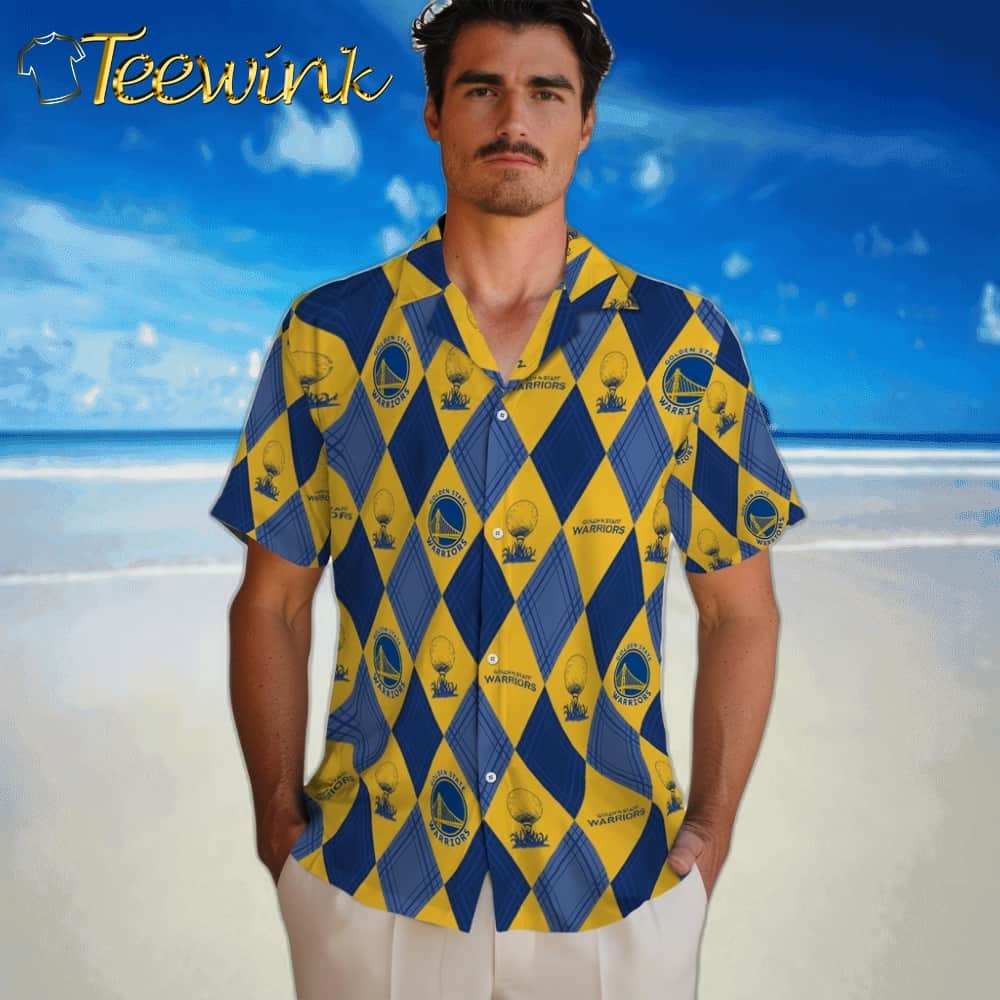 Golfing Plaid Golden State Warriors Hawaiian Shirt image 2 Golfing Plaid Golden State Warriors Hawaiian Shirt image 2