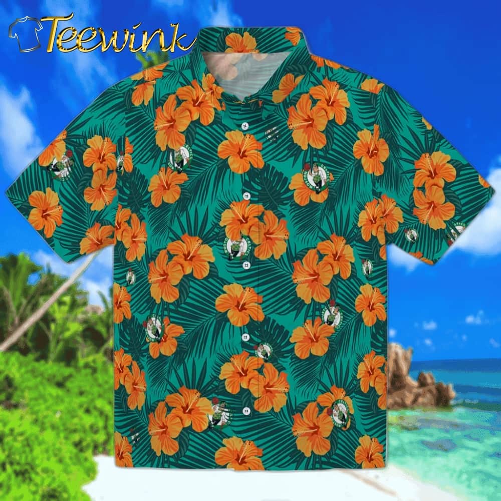 Hibiscus and Palm Leaves Boston Celtics Hawaiian Shirt