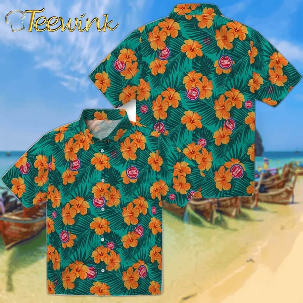 Hibiscus and Palm Leaves Detroit Pistons Hawaiian Shirt image 3 Hibiscus and Palm Leaves Detroit Pistons Hawaiian Shirt image 3