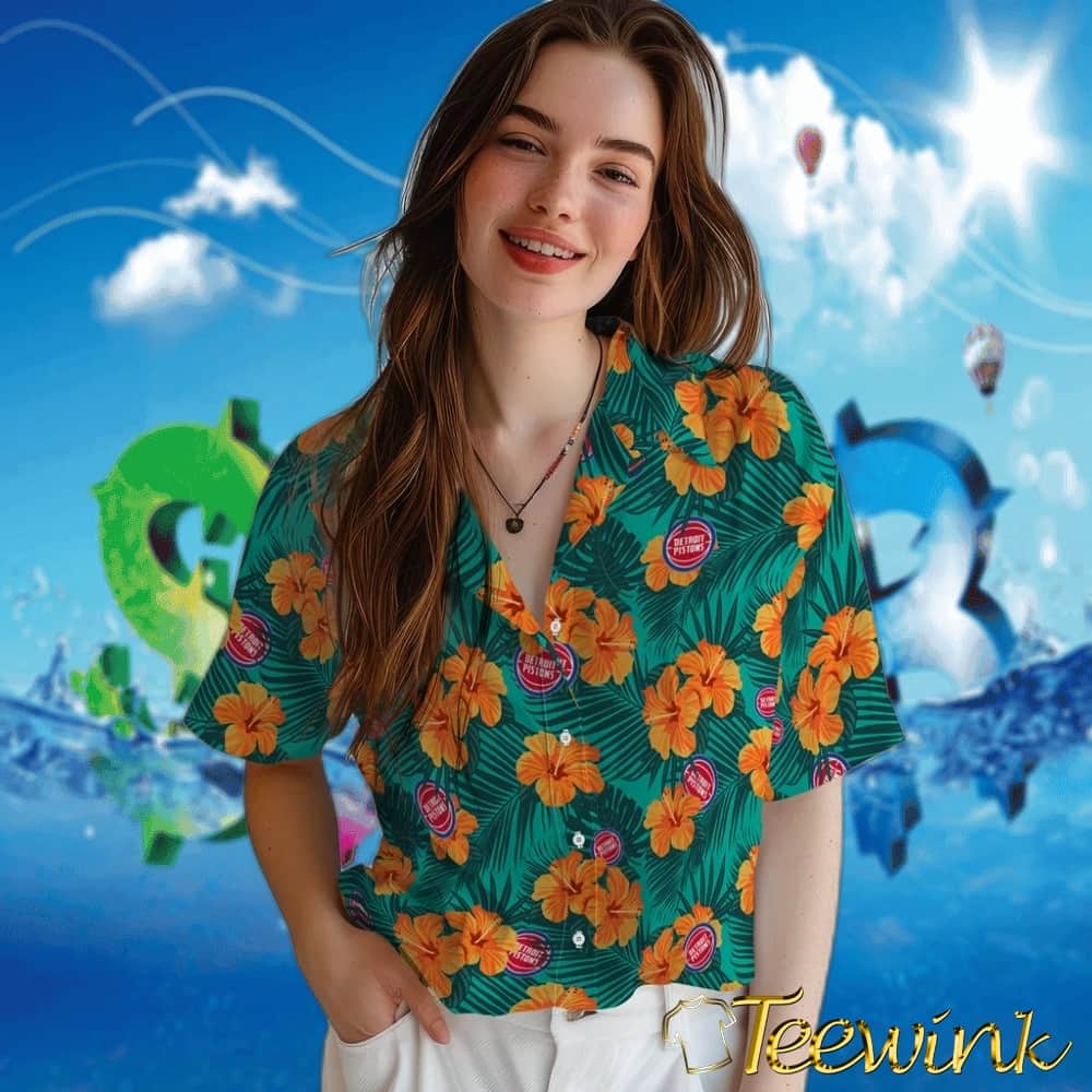 Hibiscus and Palm Leaves Detroit Pistons Hawaiian Shirt image 4 Hibiscus and Palm Leaves Detroit Pistons Hawaiian Shirt image 4