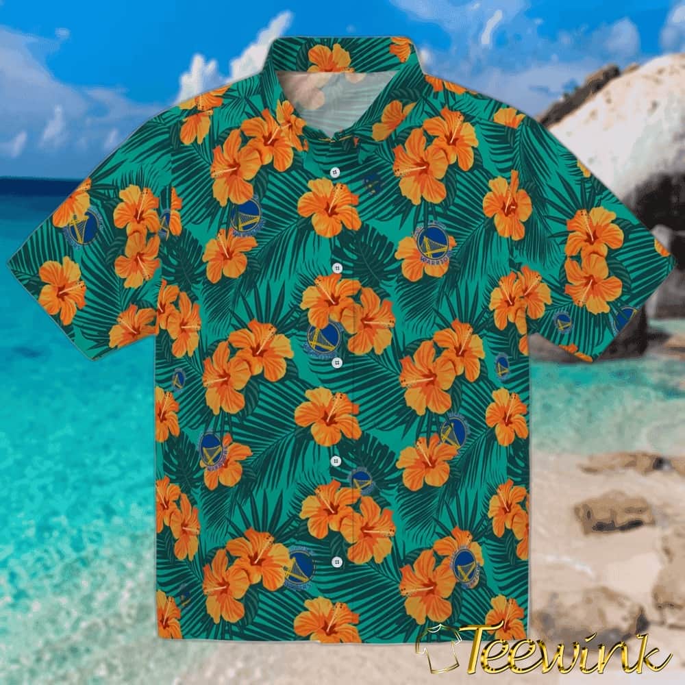 Hibiscus and Palm Leaves Golden State Warriors Hawaiian Shirt