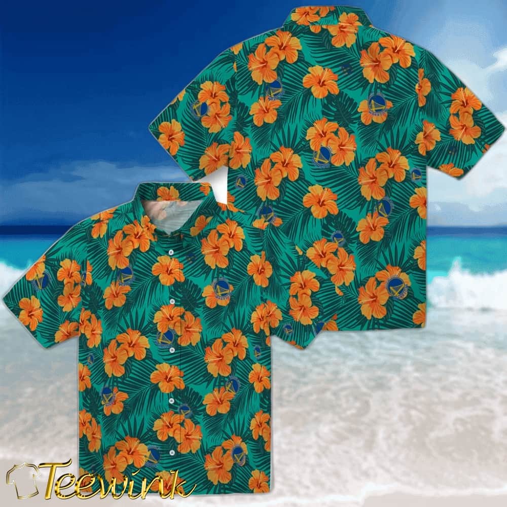 Hibiscus and Palm Leaves Golden State Warriors Hawaiian Shirt image 3 Hibiscus and Palm Leaves Golden State Warriors Hawaiian Shirt image 3