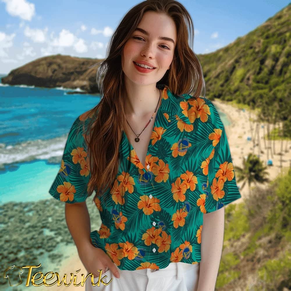 Hibiscus and Palm Leaves Golden State Warriors Hawaiian Shirt image 4 Hibiscus and Palm Leaves Golden State Warriors Hawaiian Shirt image 4