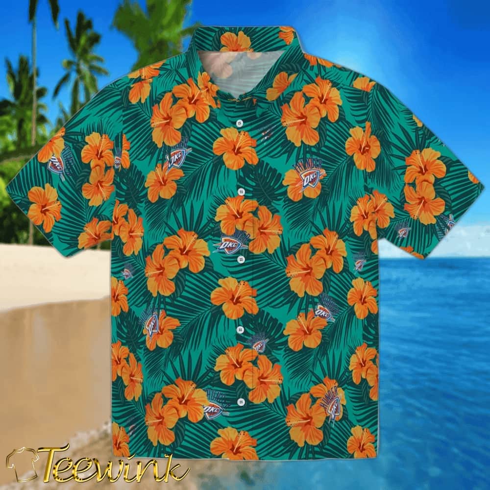 Hibiscus and Palm Leaves Oklahoma City Thunder Hawaiian Shirt