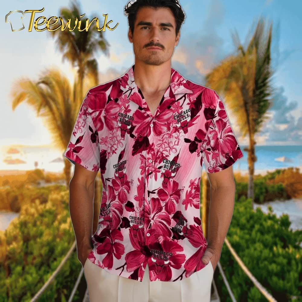 Hibiscus Arrangement Chicago Bulls Hawaiian Shirt image 2 Hibiscus Arrangement Chicago Bulls Hawaiian Shirt image 2