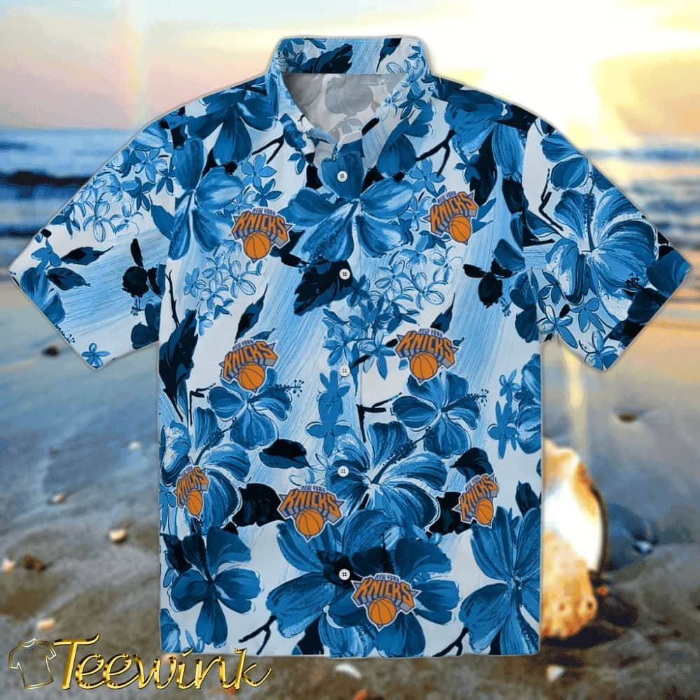 Hibiscus and Palm Leaves New York Knicks Hawaiian Shirt