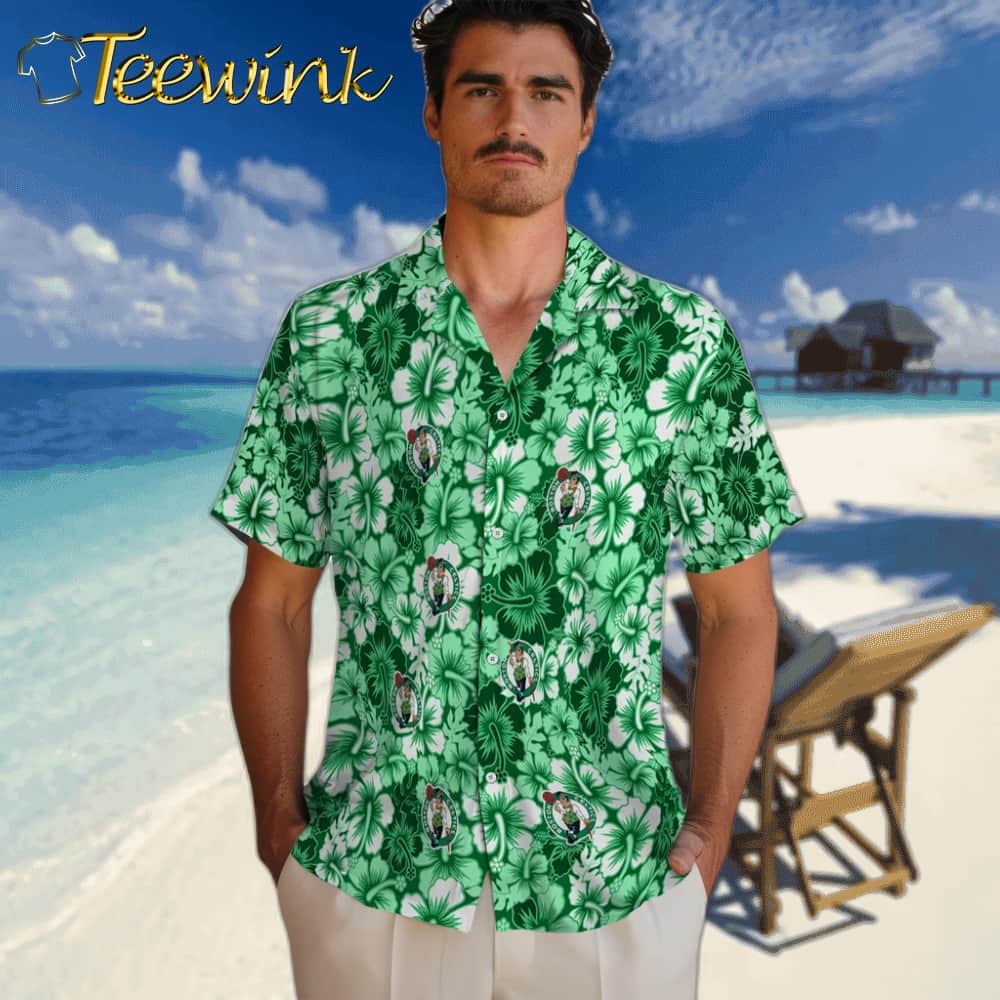 Hibiscus Blooms Boston Celtics Hawaiian Shirt image 2 Hibiscus Blooms Boston Celtics Hawaiian Shirt image 2