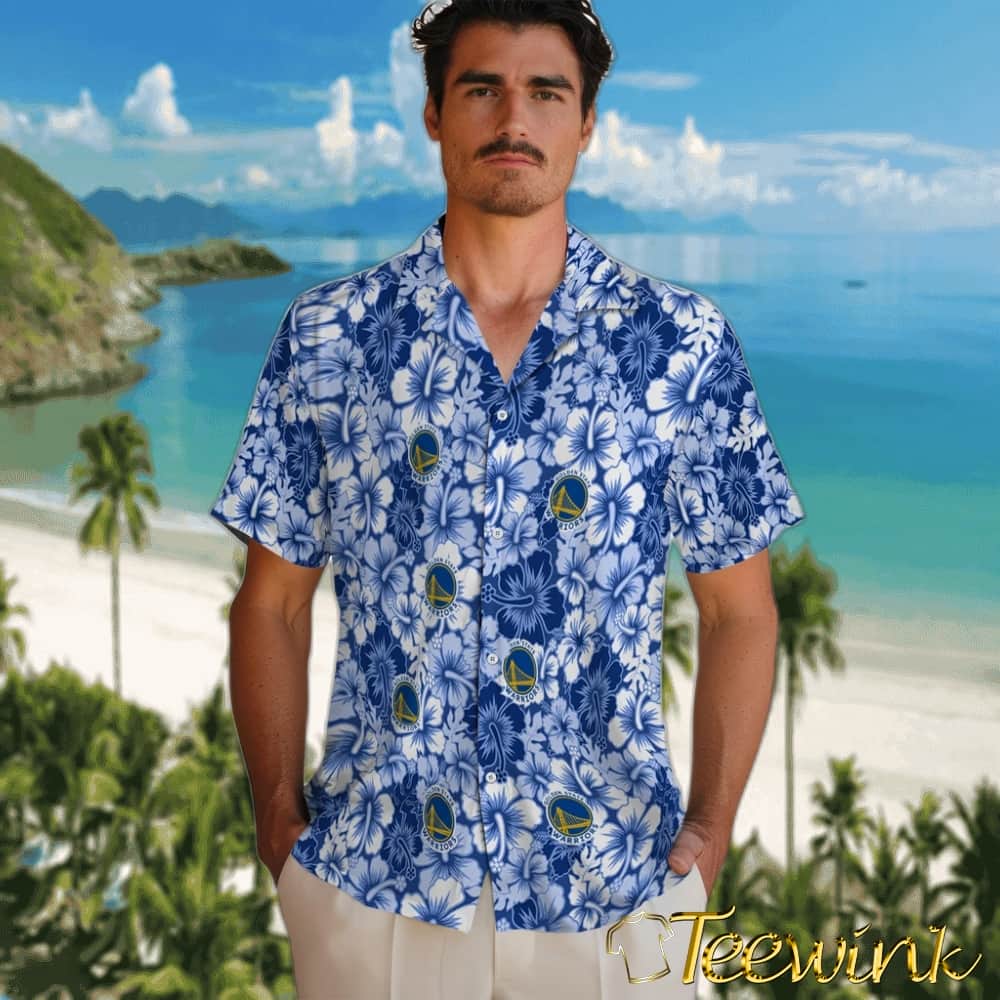 Hibiscus Blooms Golden State Warriors Hawaiian Shirt image 2 Hibiscus Blooms Golden State Warriors Hawaiian Shirt image 2