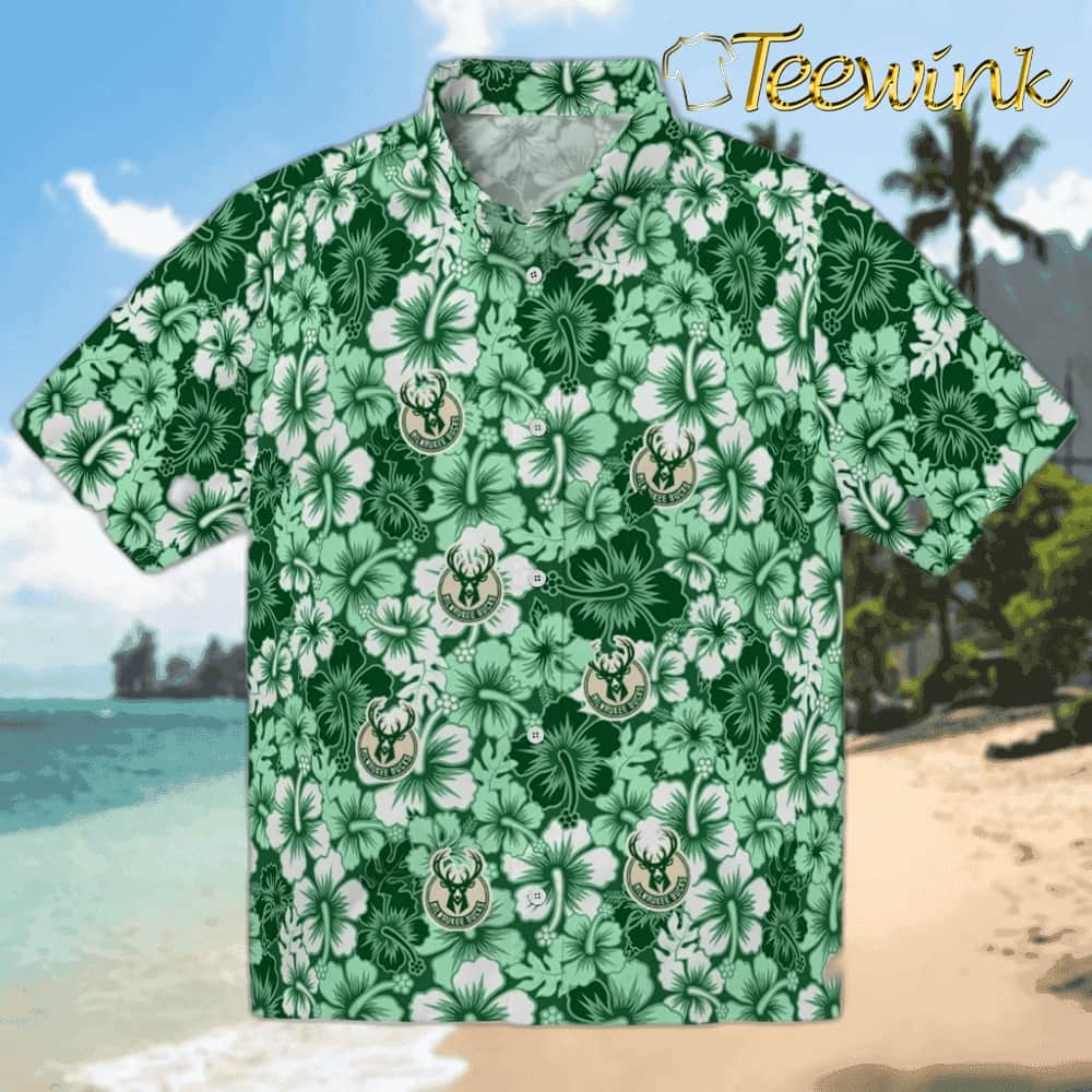 Hibiscus Blooms Milwaukee Bucks Hawaiian Shirt
