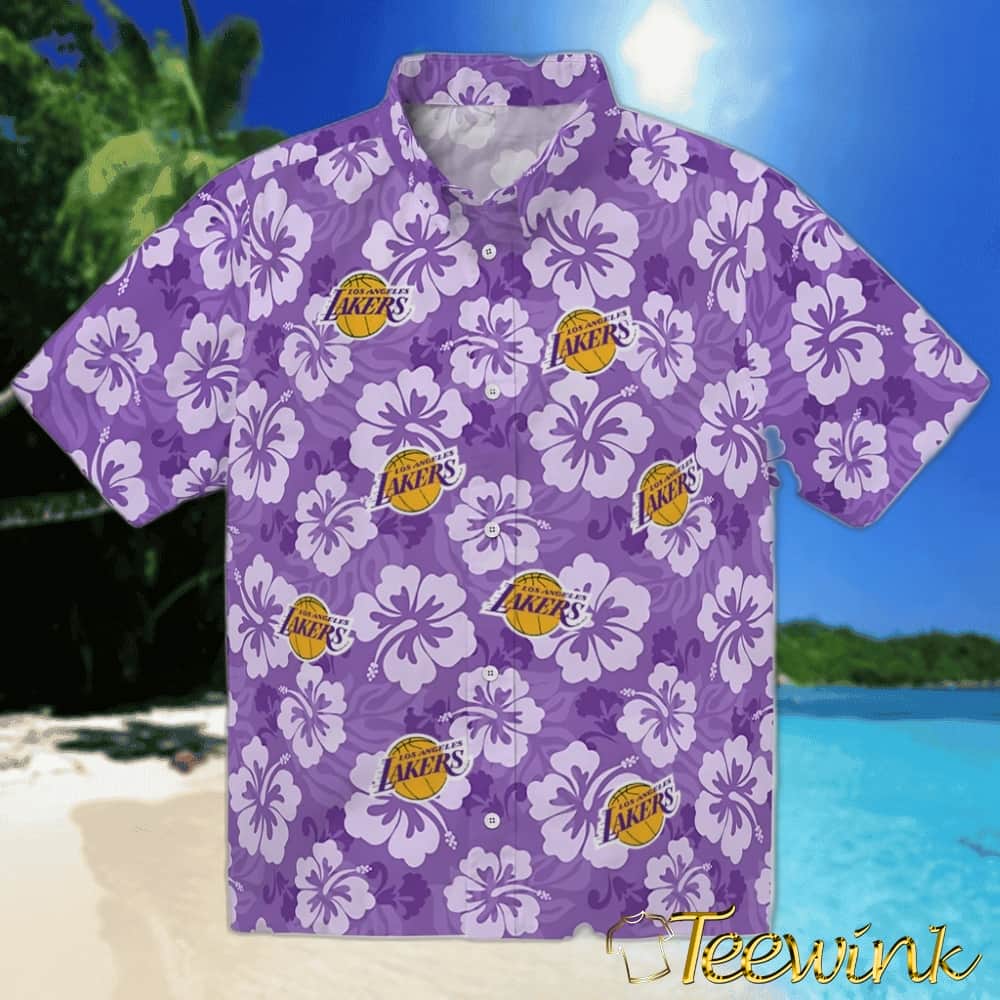 Hibiscus Designs Los Angeles Lakers Hawaiian Shirt Hibiscus Designs Los Angeles Lakers Hawaiian Shirt