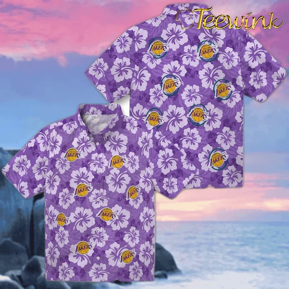 Hibiscus Cluster Los Angeles Lakers Hawaiian Shirt image 3 Hibiscus Cluster Los Angeles Lakers Hawaiian Shirt image 3