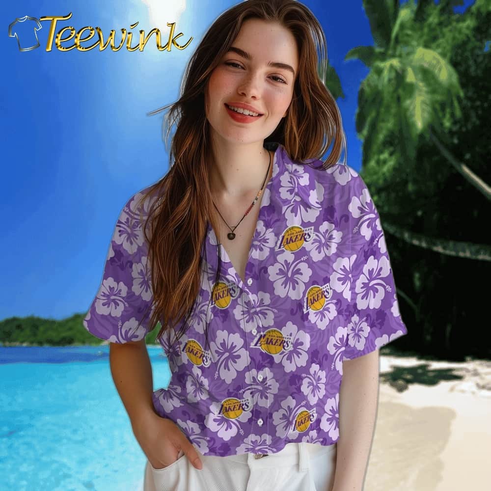 Hibiscus Cluster Los Angeles Lakers Hawaiian Shirt image 4 Hibiscus Cluster Los Angeles Lakers Hawaiian Shirt image 4