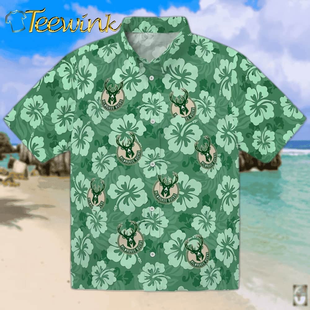 Hibiscus Cluster Milwaukee Bucks Hawaiian Shirt