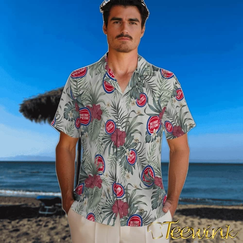 Hibiscus Designs Detroit Pistons Hawaiian Shirt image 2 Hibiscus Designs Detroit Pistons Hawaiian Shirt image 2