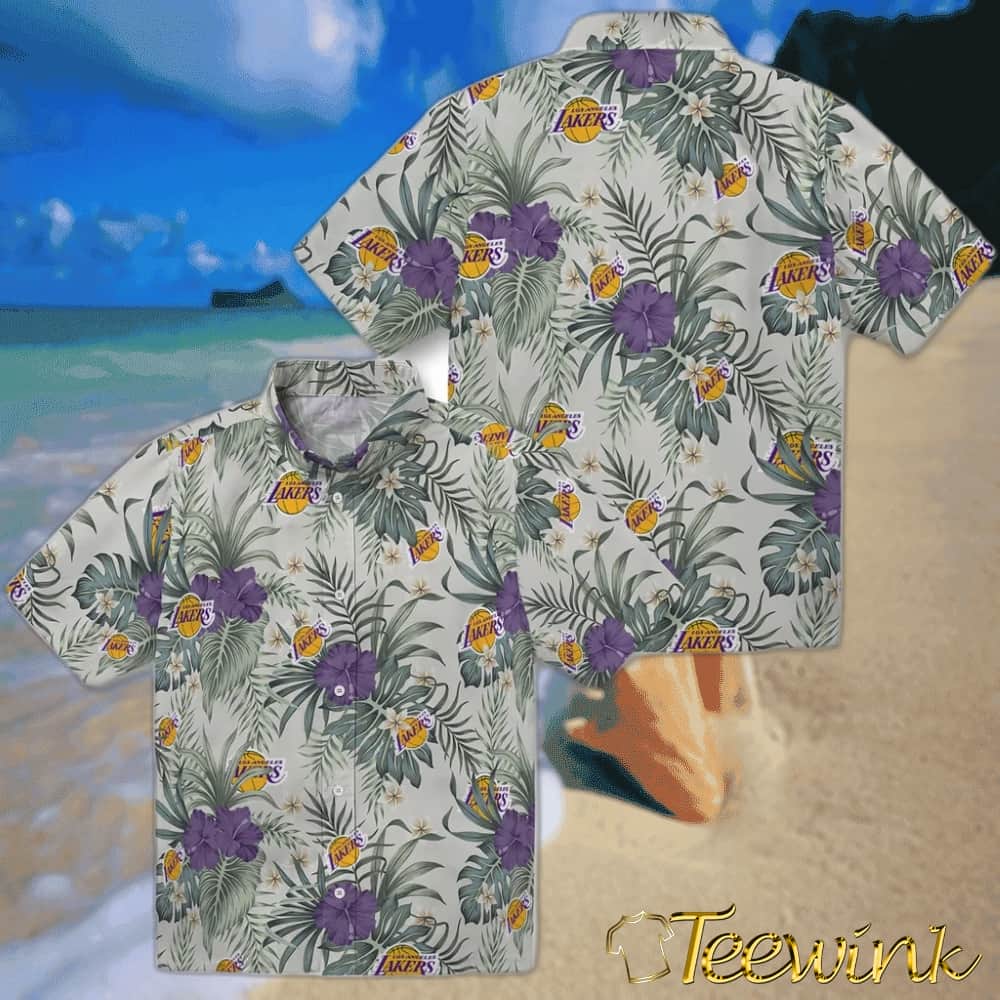 Hibiscus Designs Los Angeles Lakers Hawaiian Shirt image 3 Hibiscus Designs Los Angeles Lakers Hawaiian Shirt image 3