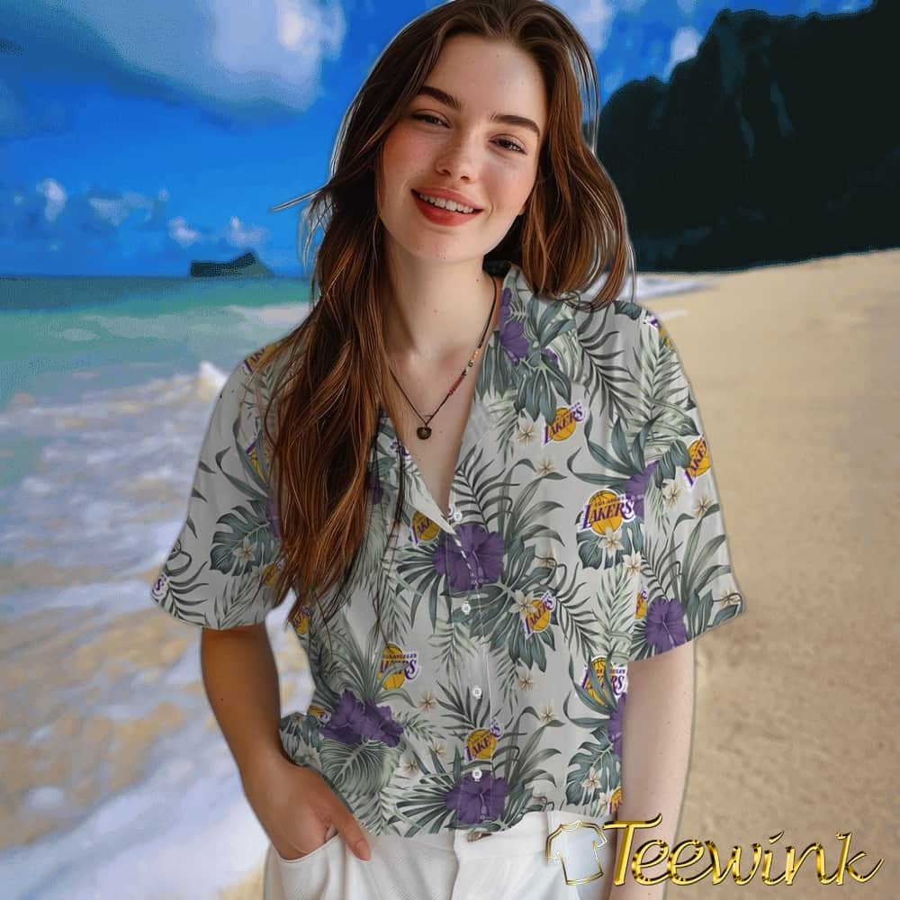 Hibiscus Designs Los Angeles Lakers Hawaiian Shirt image 4 Hibiscus Designs Los Angeles Lakers Hawaiian Shirt image 4