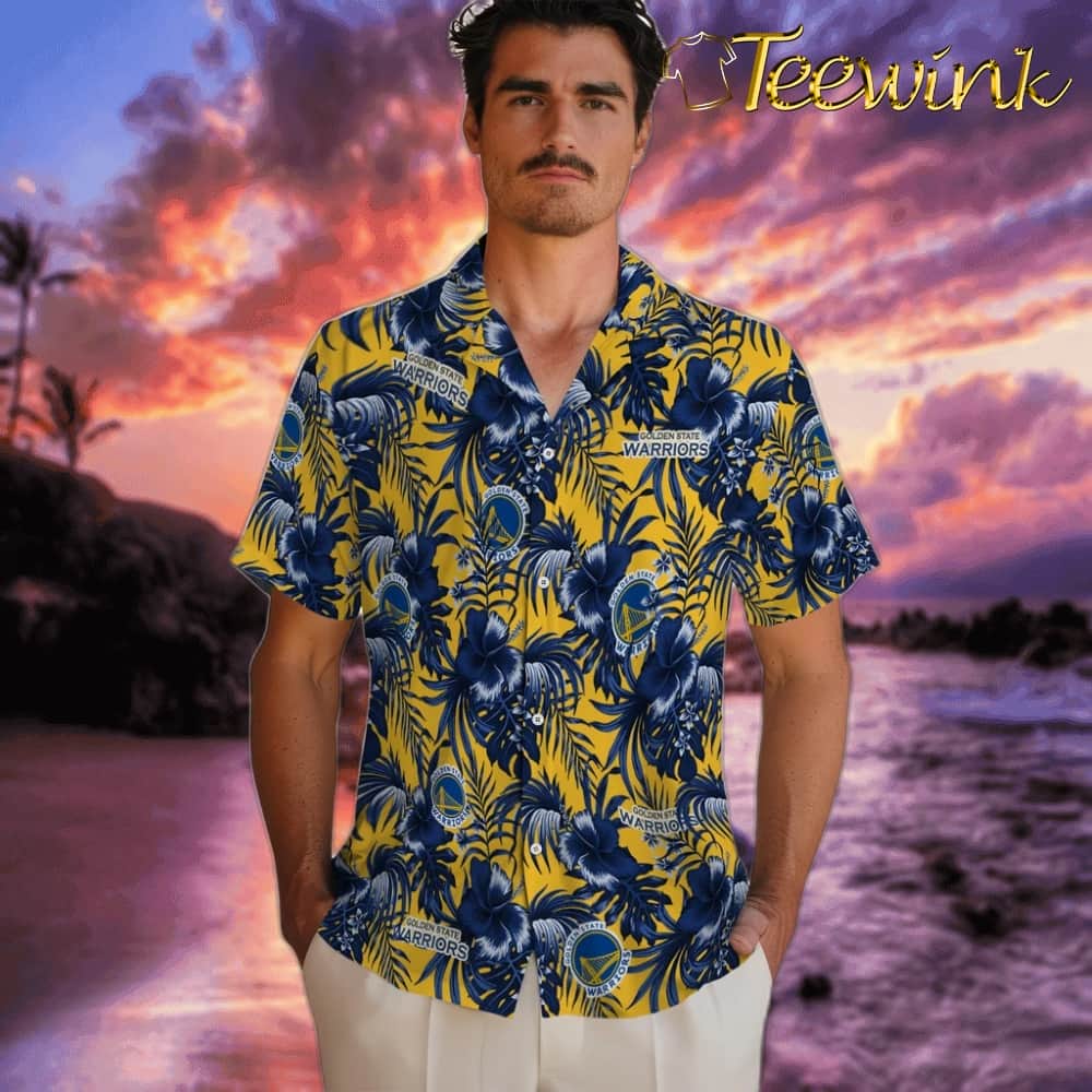 Hibiscus Exotic Golden State Warriors Hawaiian Shirt image 2 Hibiscus Exotic Golden State Warriors Hawaiian Shirt image 2