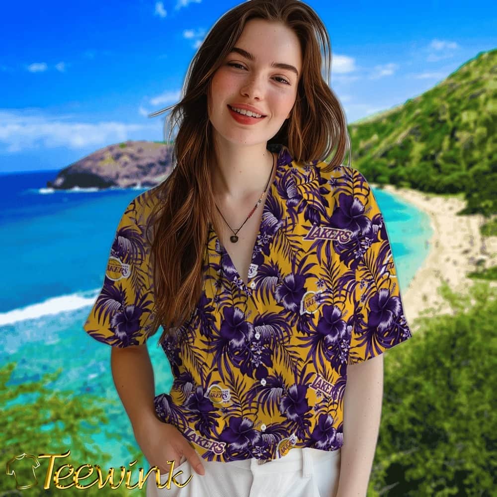 Hibiscus Exotic Los Angeles Lakers Hawaiian Shirt image 4 Hibiscus Exotic Los Angeles Lakers Hawaiian Shirt image 4