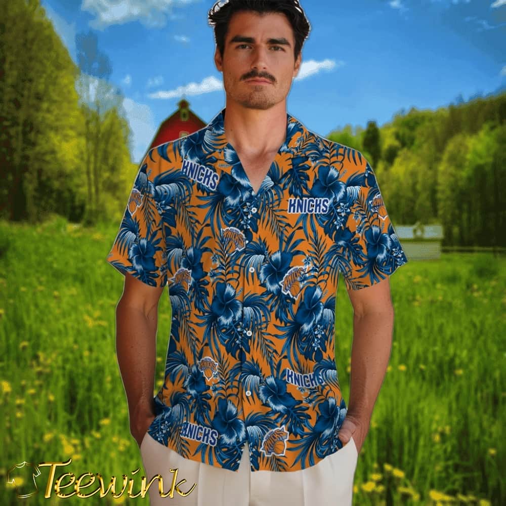 Hibiscus Exotic New York Knicks Hawaiian Shirt image 2 Hibiscus Exotic New York Knicks Hawaiian Shirt image 2