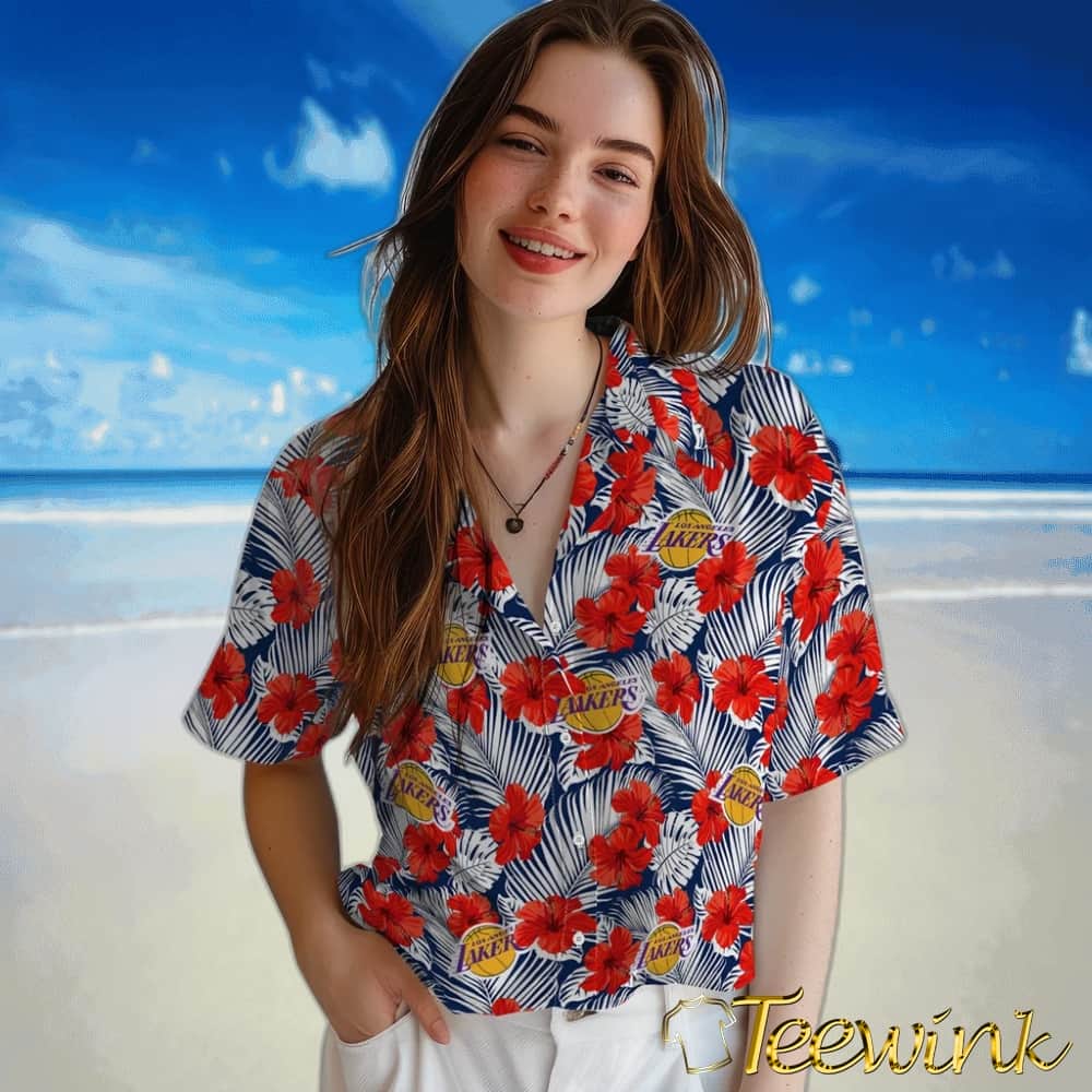 Hibiscus Fiesta Los Angeles Lakers Hawaiian Shirt image 4 Hibiscus Fiesta Los Angeles Lakers Hawaiian Shirt image 4