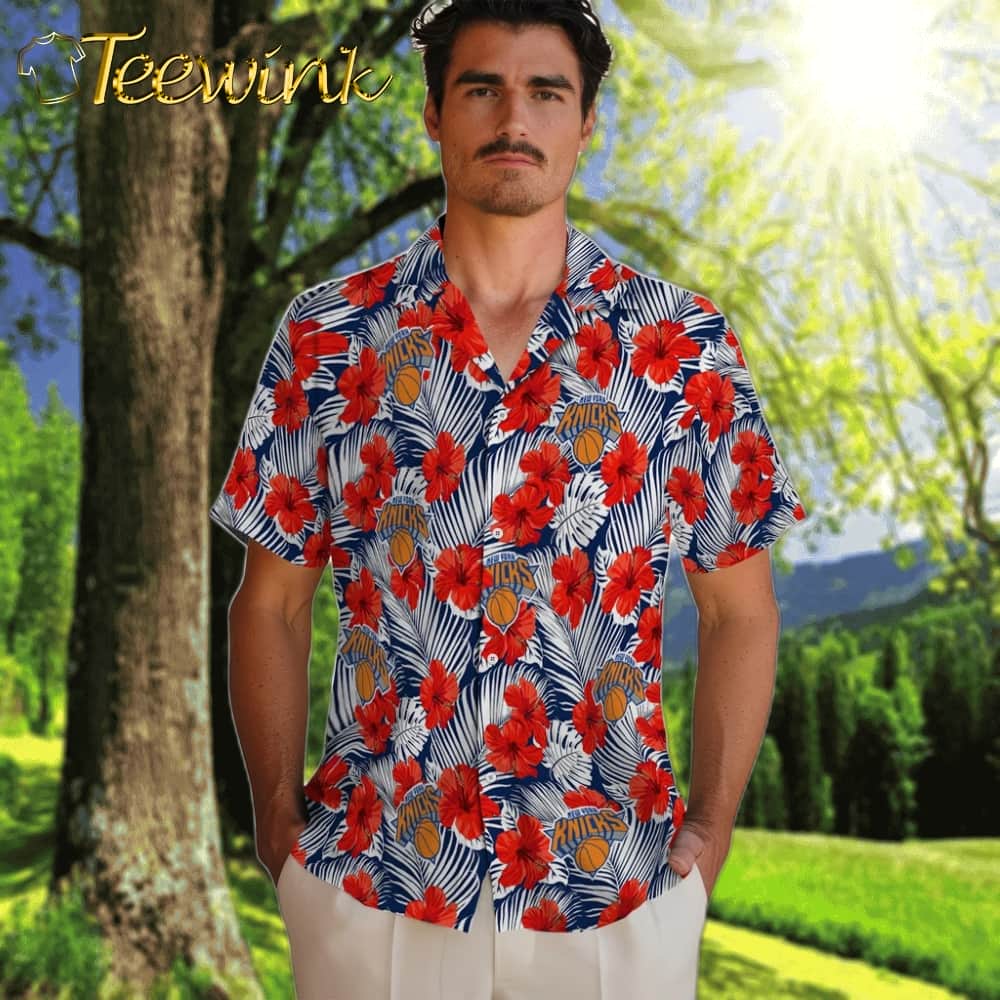 Hibiscus Fiesta New York Knicks Hawaiian Shirt image 2 Hibiscus Fiesta New York Knicks Hawaiian Shirt image 2