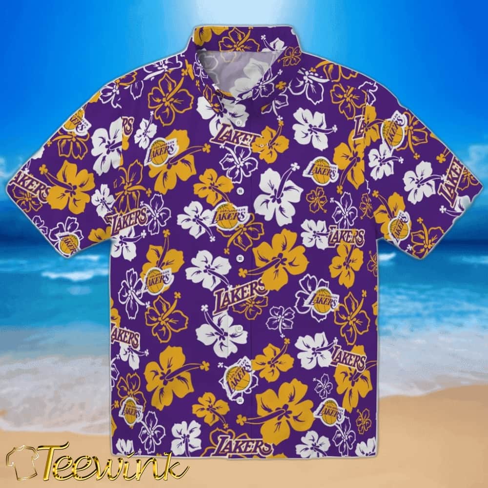 Hibiscus Flowers Los Angeles Lakers Hawaiian Shirt Hibiscus Flowers Los Angeles Lakers Hawaiian Shirt