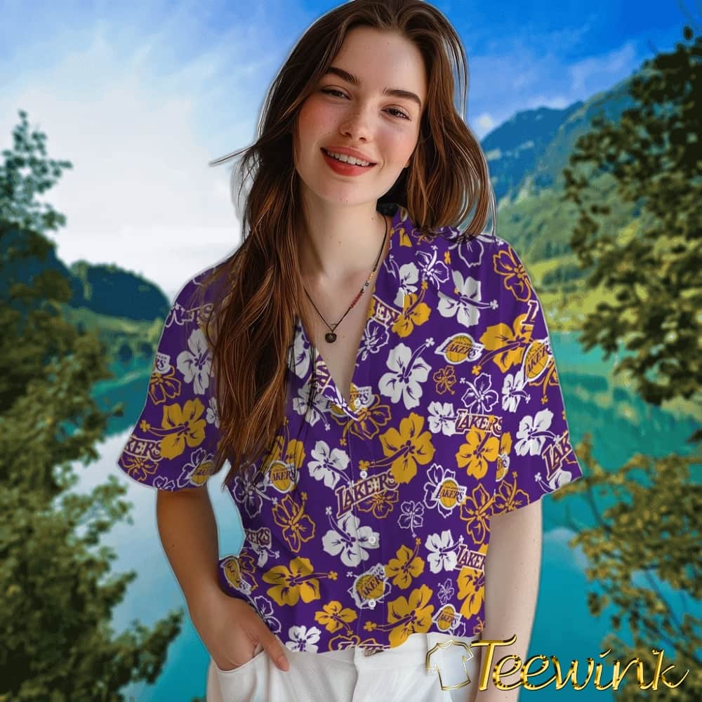 Hibiscus Flower Design Los Angeles Lakers Hawaiian Shirt image 4 Hibiscus Flower Design Los Angeles Lakers Hawaiian Shirt image 4