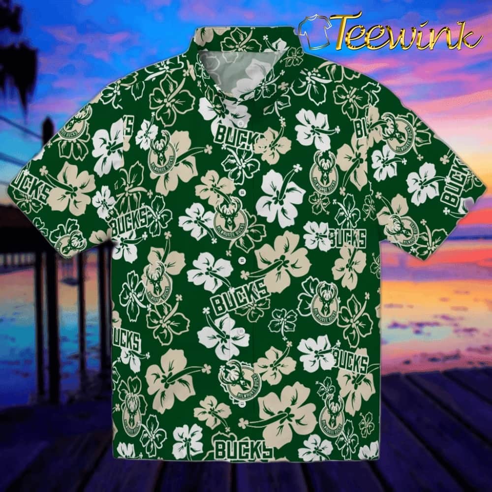 Hibiscus Flower Design Milwaukee Bucks Hawaiian Shirt