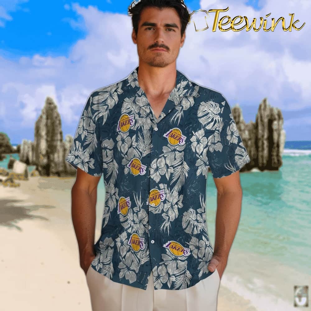 Hibiscus Flowers Los Angeles Lakers Hawaiian Shirt image 2 Hibiscus Flowers Los Angeles Lakers Hawaiian Shirt image 2