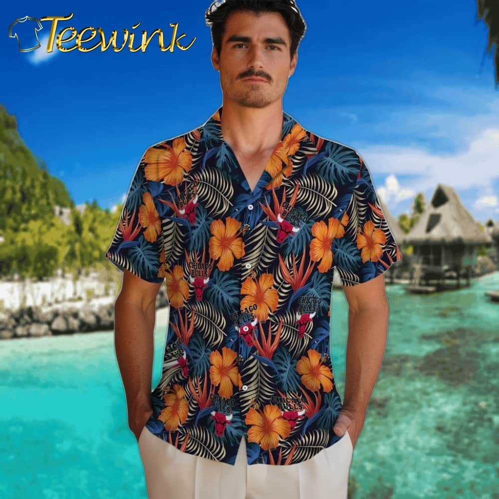 Hibiscus Foliage Chicago Bulls Hawaiian Shirt image 2 Hibiscus Foliage Chicago Bulls Hawaiian Shirt image 2