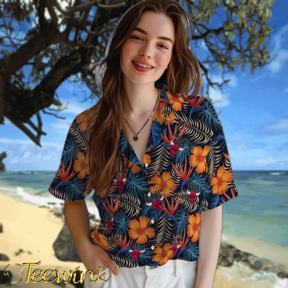 Hibiscus Foliage Chicago Bulls Hawaiian Shirt image 4 Hibiscus Foliage Chicago Bulls Hawaiian Shirt image 4