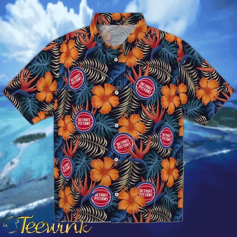 Hibiscus Foliage Detroit Pistons Hawaiian Shirt