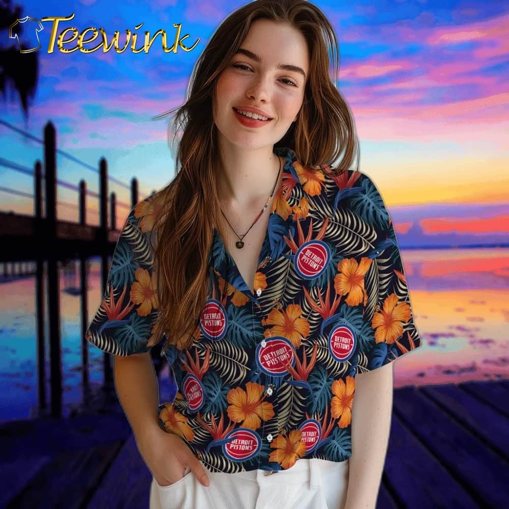 Hibiscus Foliage Detroit Pistons Hawaiian Shirt image 4 Hibiscus Foliage Detroit Pistons Hawaiian Shirt image 4