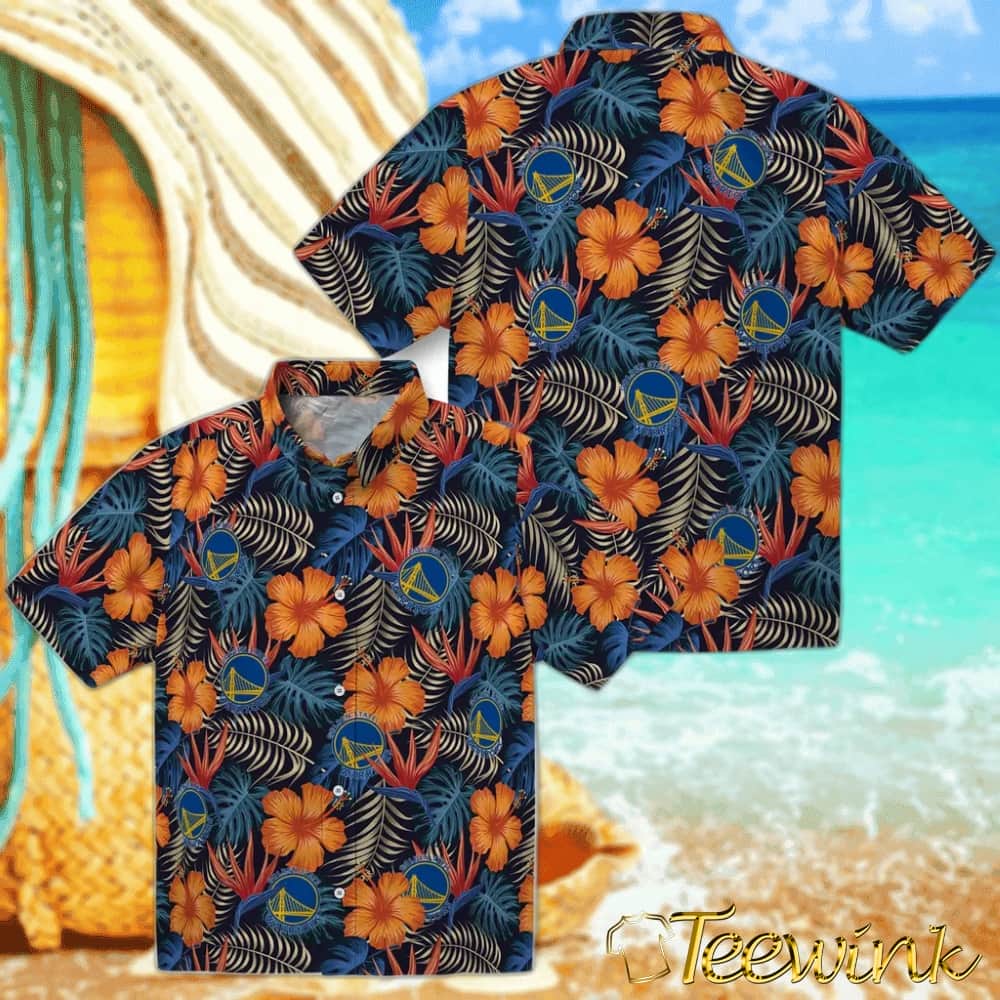 Hibiscus Foliage Golden State Warriors Hawaiian Shirt image 3 Hibiscus Foliage Golden State Warriors Hawaiian Shirt image 3