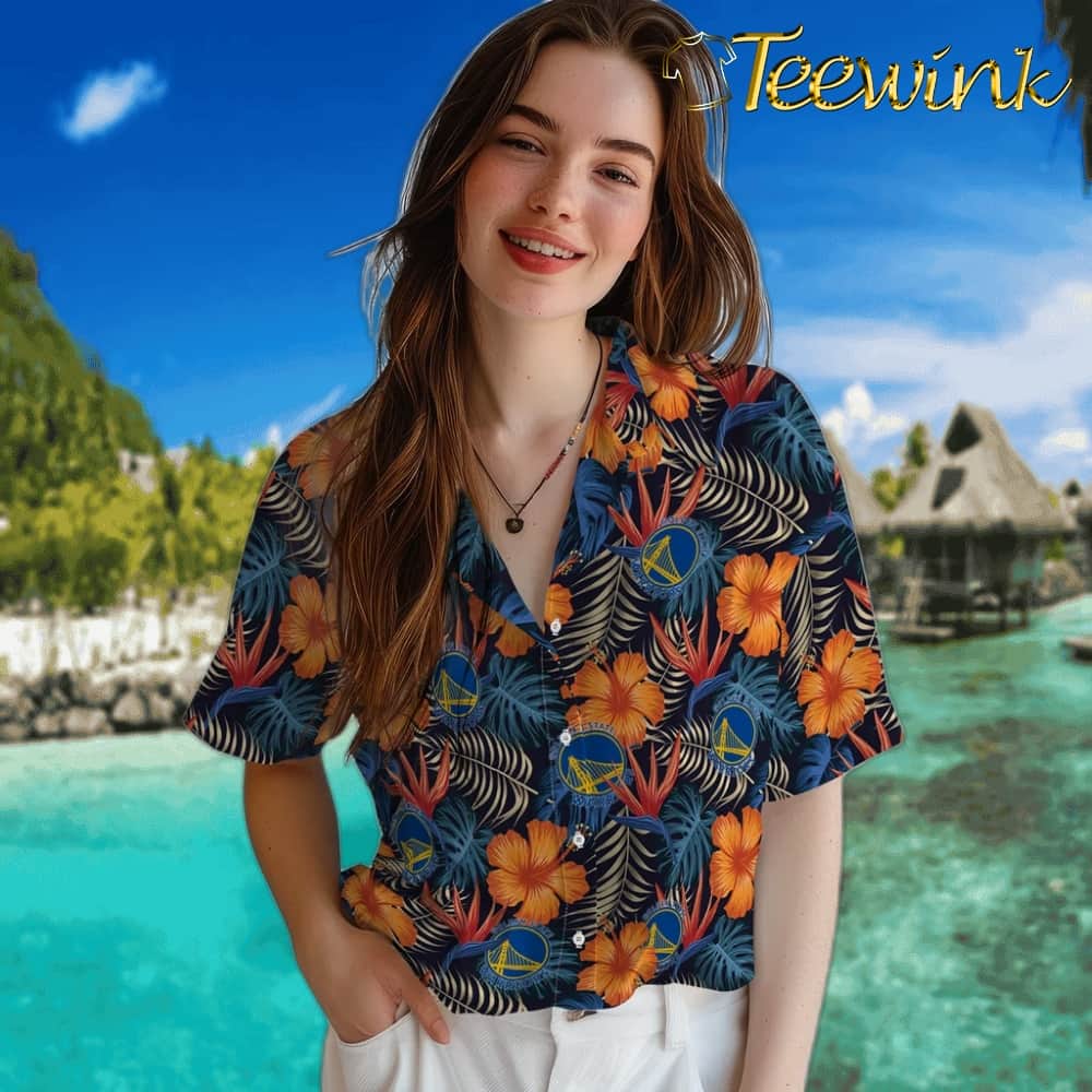 Hibiscus Foliage Golden State Warriors Hawaiian Shirt image 4 Hibiscus Foliage Golden State Warriors Hawaiian Shirt image 4