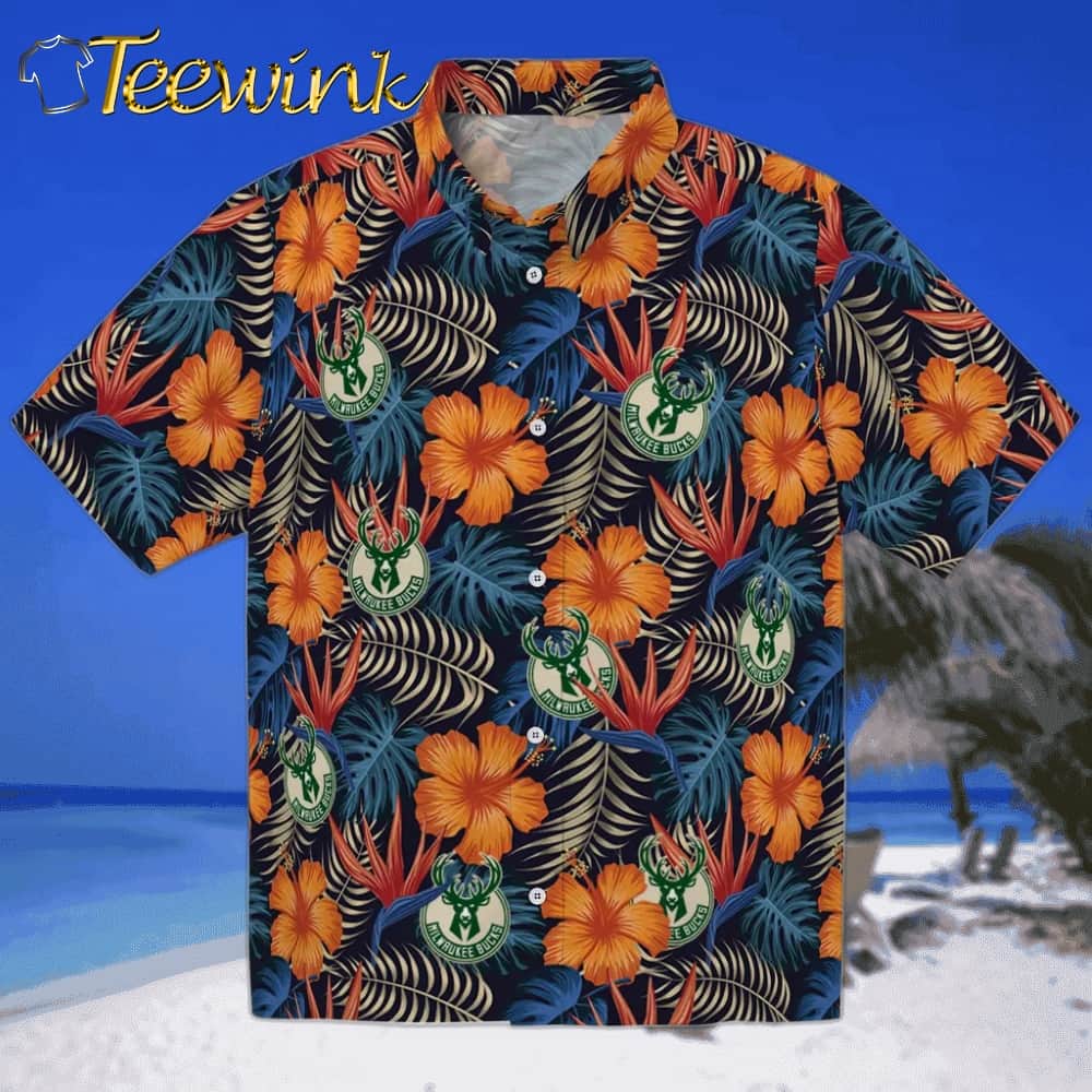 Hibiscus Leaves Pattern Milwaukee Bucks Hawaiian Shirt