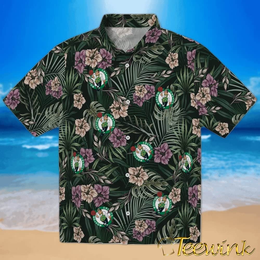 Hibiscus Leaves Pattern Boston Celtics Hawaiian Shirt